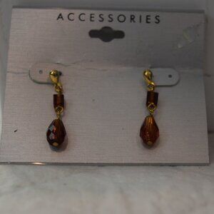 NWT KMART Dangle Earrings Honey Brown Crystals with Faux Gold Settings